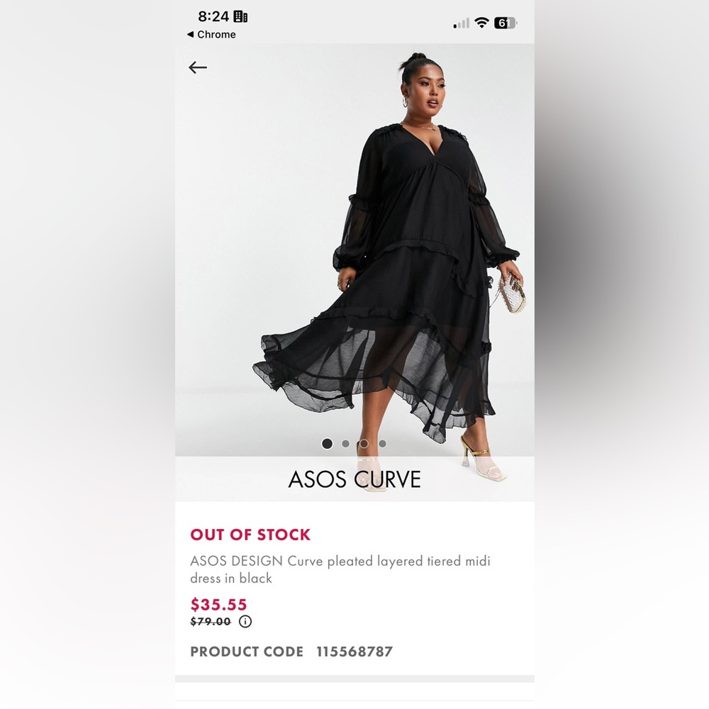 ASOS Curve Pleated Layered Black Midi Dress